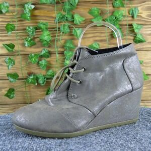 Toms Taupe Metallic Suede Lace‎ Up Wedge Booties Casual Comfort Women 8